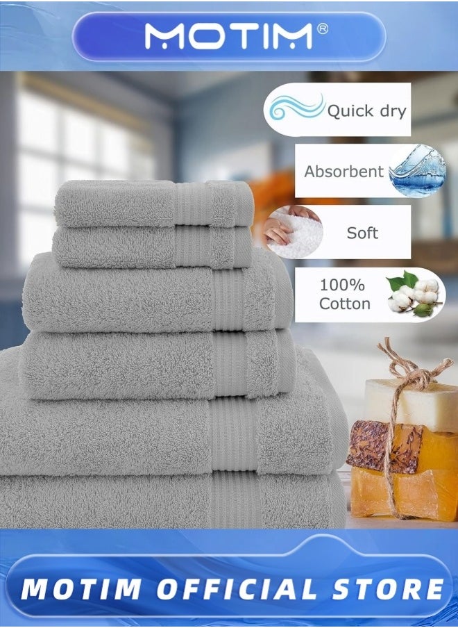 Soft 6-Piece Towel Set 100% Cotton Includes 2 Bath Towels 2 Hand Towels 2 Washcloths