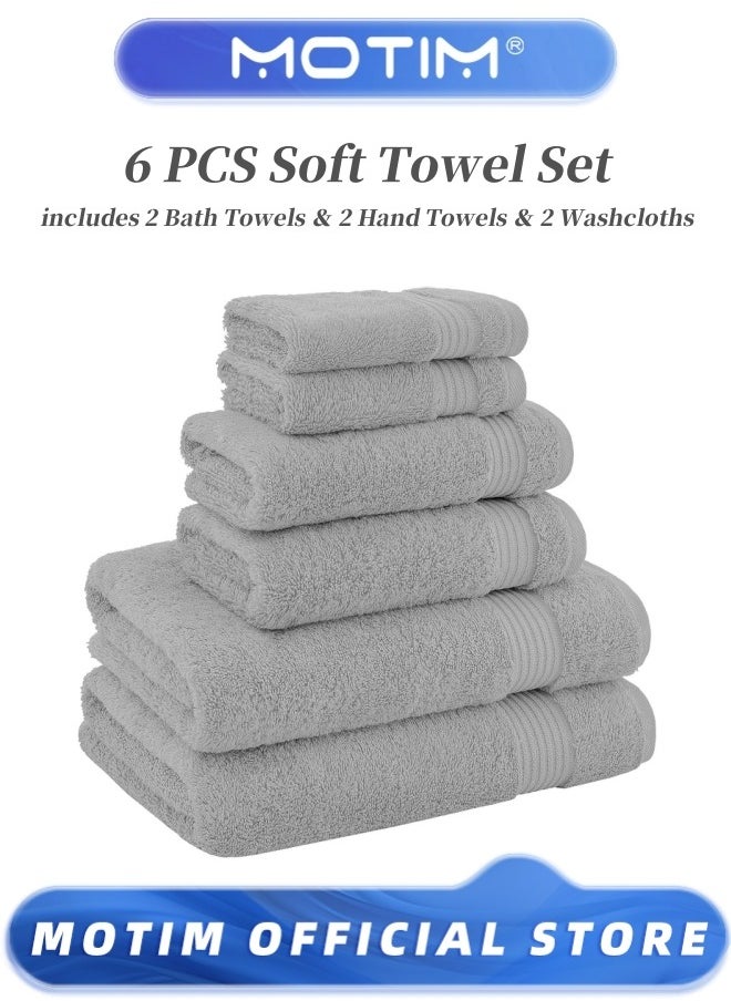 Soft 6-Piece Towel Set 100% Cotton Includes 2 Bath Towels 2 Hand Towels 2 Washcloths