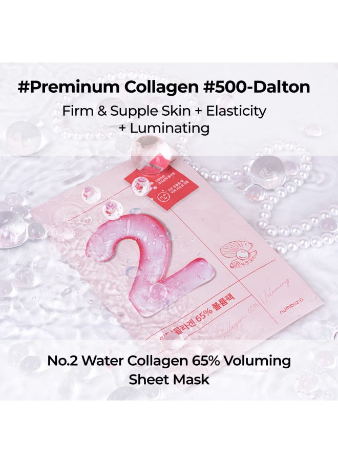 Numbuzin No.2 Water Collagen 65% Voluming Sheet Mask | Premium Collagen Face Mask | Firm, Supple Skin, Adenosine, Niacinamide, Peptide | Enhances Elasticity, Radiance, Hydration | Korean Skincare