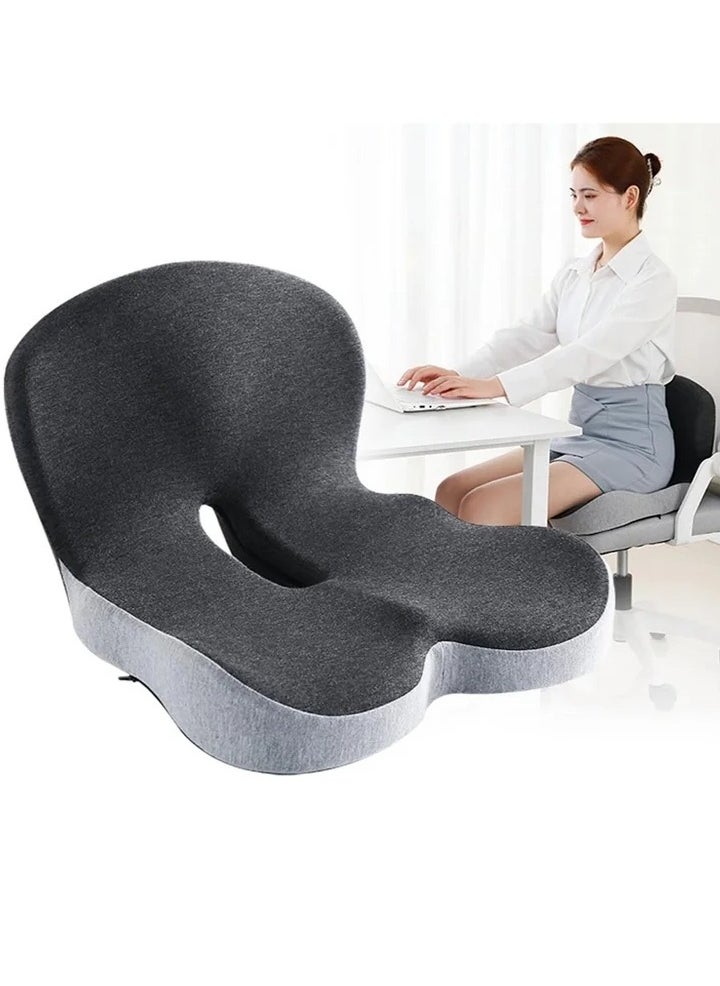 Seat Cushion for Office Lumbar Support Pillow Chair Memory Foam Coccyx Seat Cushion for Sciatica Back Support Pillow Chair Pads Reduce Tailbone Pressure Dark and Light Grey.