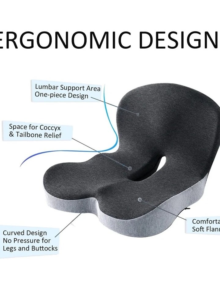 Seat Cushion for Office Lumbar Support Pillow Chair Memory Foam Coccyx Seat Cushion for Sciatica Back Support Pillow Chair Pads Reduce Tailbone Pressure Dark and Light Grey.