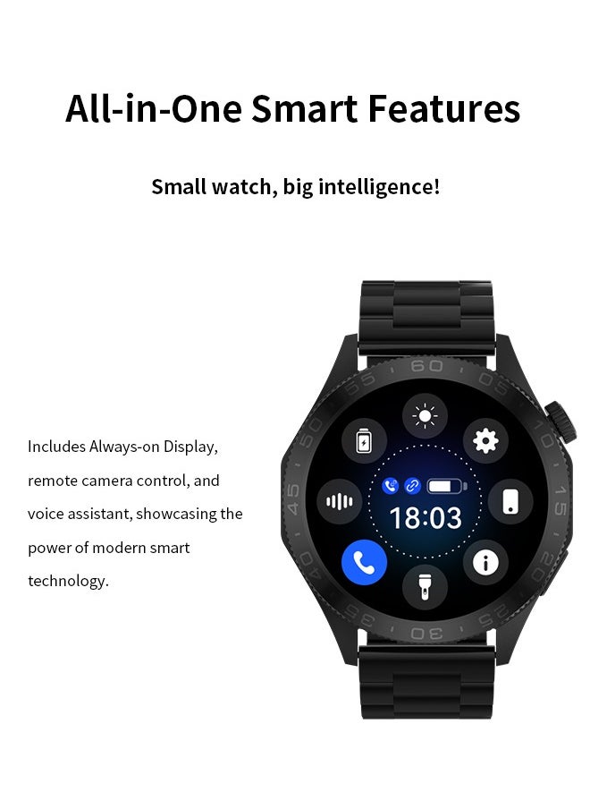 Korean Brand Smart Watch ST20，Business Smartwatch, Waterproof Fitness Watch, Bluetooth Calling, Compatible with Android and iOS,Smartwatch For Men, Zinc Alloy Vacuum Plating, Heart Rate Monitoring，Black