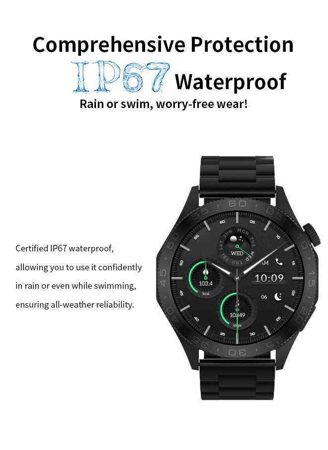 Korean Brand Smart Watch ST20，Business Smartwatch, Waterproof Fitness Watch, Bluetooth Calling, Compatible with Android and iOS,Smartwatch For Men, Zinc Alloy Vacuum Plating, Heart Rate Monitoring，Black