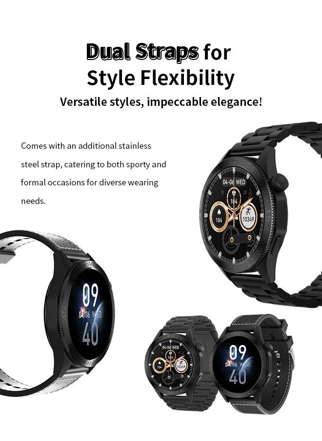 Korean Brand Smart Watch ST20，Business Smartwatch, Waterproof Fitness Watch, Bluetooth Calling, Compatible with Android and iOS,Smartwatch For Men, Zinc Alloy Vacuum Plating, Heart Rate Monitoring，Black