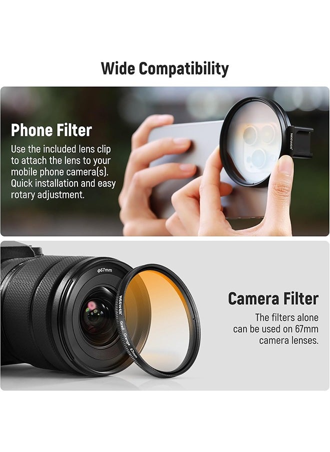 NEEWER Clip On 67mm Phone ND Filter Kit, Upgraded Lens Clip Cold Shoe Mount/Locking Knob, CPL/ND32/6 Point Star/4 Graduated Color Filter Compatible with iPhone 16 15 Pro Max Plus 14 13 Samsung S23 S24