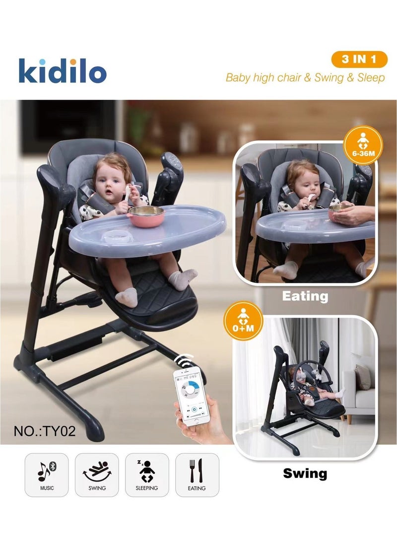 3-in-1 Convertible Feeding High Chair | Rocker with Double Tray, Washable Fabric, and Safety Straps for Kids 6 Months to 4 Years | Adjustable Toddler Feeding Chair