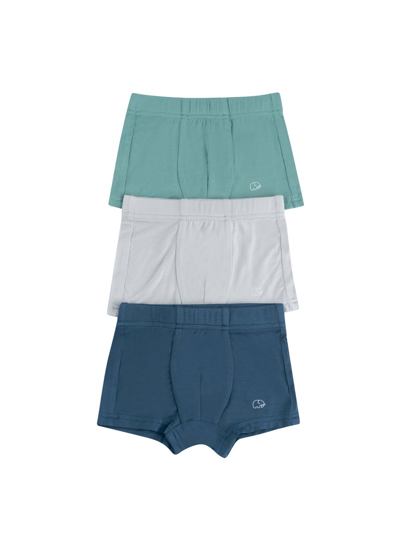 Organic Bamboo Boxer Brief Underwear Set Of 3- Green/Grey/Navy