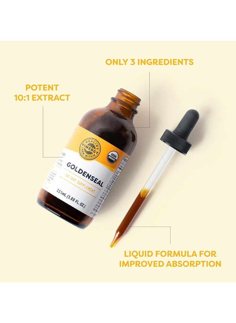 Vimergy USDA Organic Goldenseal Extract, 57 Servings Alcohol-Free Goldenseal Tincture - Gluten-Free, Non-GMO, Kosher, Corn-Free, Soy-Free, Vegan & Paleo (115 ml)