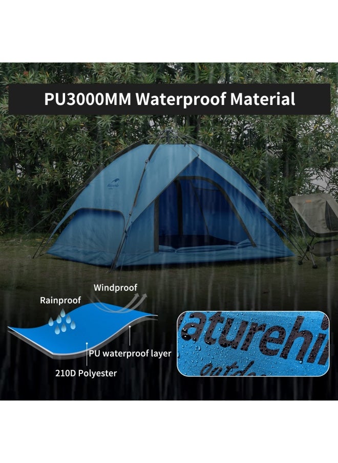 Automatic Tent For 3-4 People | Camping Tent | Dome Shape | Size: 3-Person | Uv Protection, Waterproof, Easy Setup | Color - Blue