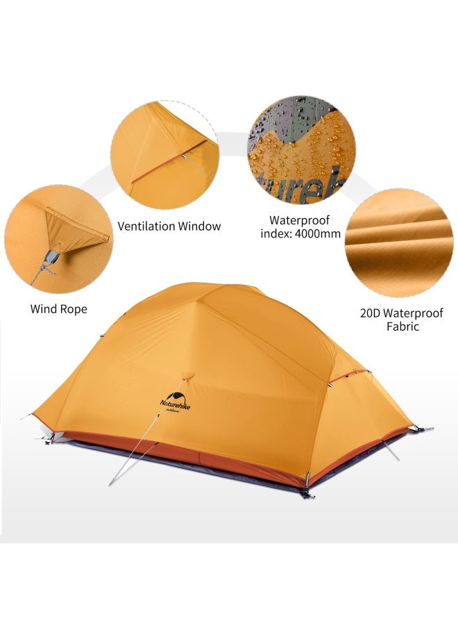 Ultralight Cloud Up 3 Tent | Camping Gear | Rectangular Tent | Size: (215+85) X 180 X 110 Cm | Waterproof, Quick Setup, Lightweight | Color - 210T Orange