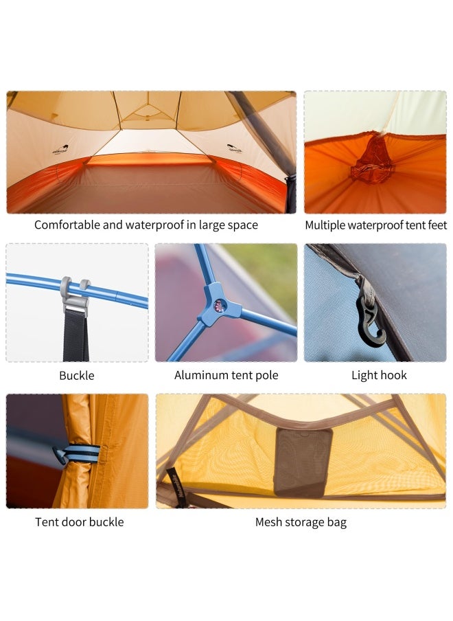 Ultralight Cloud Up 3 Tent | Camping Gear | Rectangular Tent | Size: (215+85) X 180 X 110 Cm | Waterproof, Quick Setup, Lightweight | Color - 210T Orange