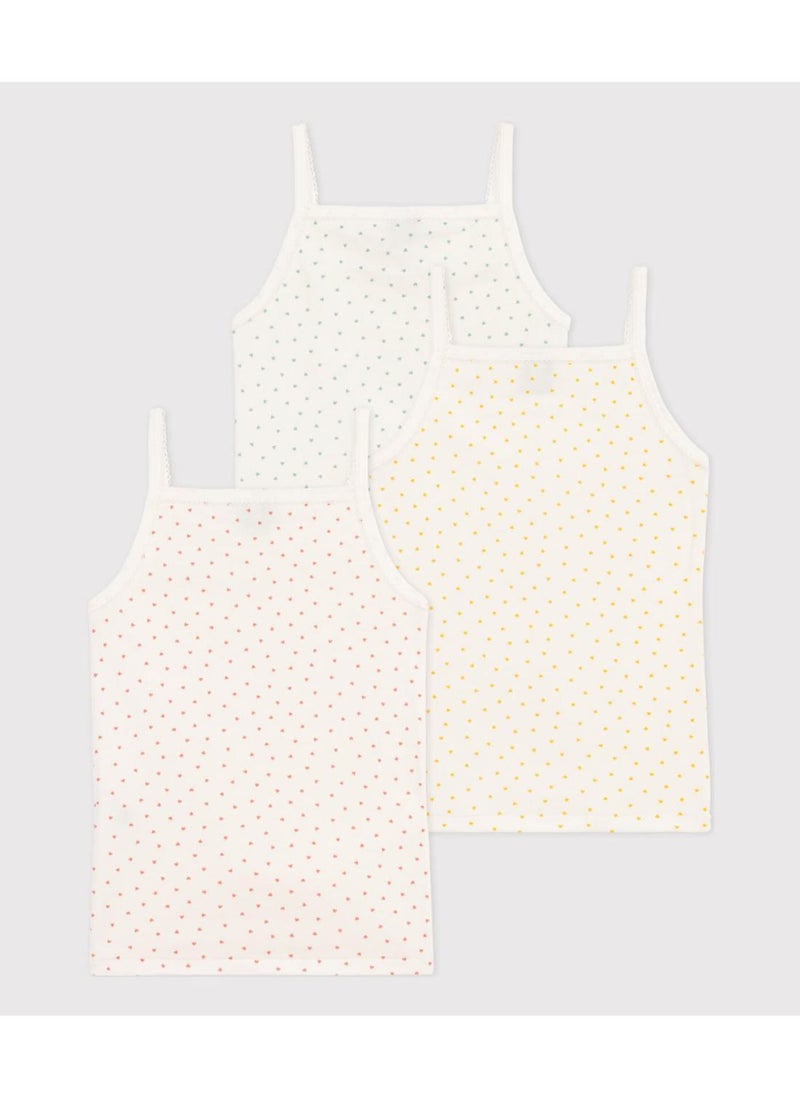 Girls' Mini Heart Patterned Cotton Strappy Vests - 3-Pack