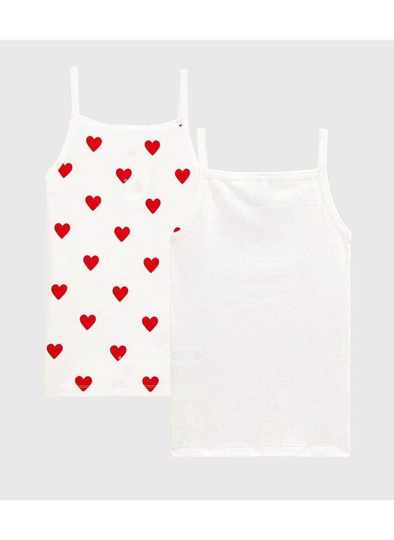 Girls' Heart Patterned Cotton Vests - 2-Pack