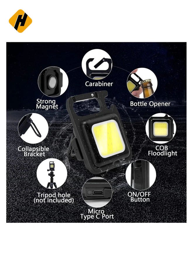 Small Mini COB Pocket Magnetic Flashlights Powerful 500 High Lumens Bright Rechargeable Keychain Work Light Flashlight Pack 2