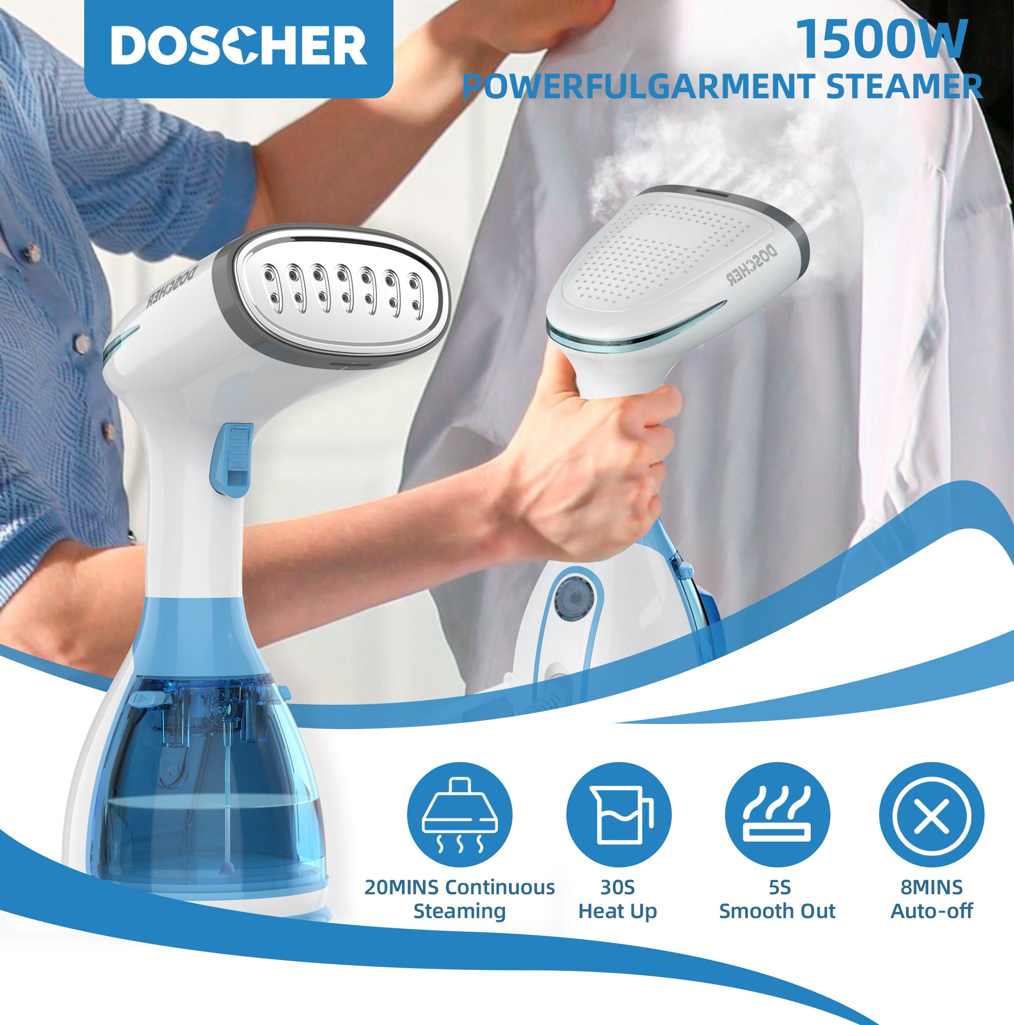 Garment Steamer Iron,High-Power Handheld Garment Steamer Clothes Steamer Portable Steam Iron 30s Fast Heat-up Ironing Wrinkle Remover -1500W 280ML