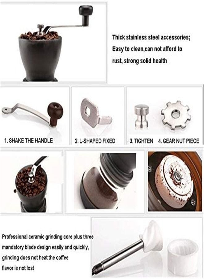 Goolsky Manual Coffee Grinder with Ceramic Burrs,Coffee container capacity:12 oz（350 ml）, Black, with Stainless Steel Handle and Silicon Cove