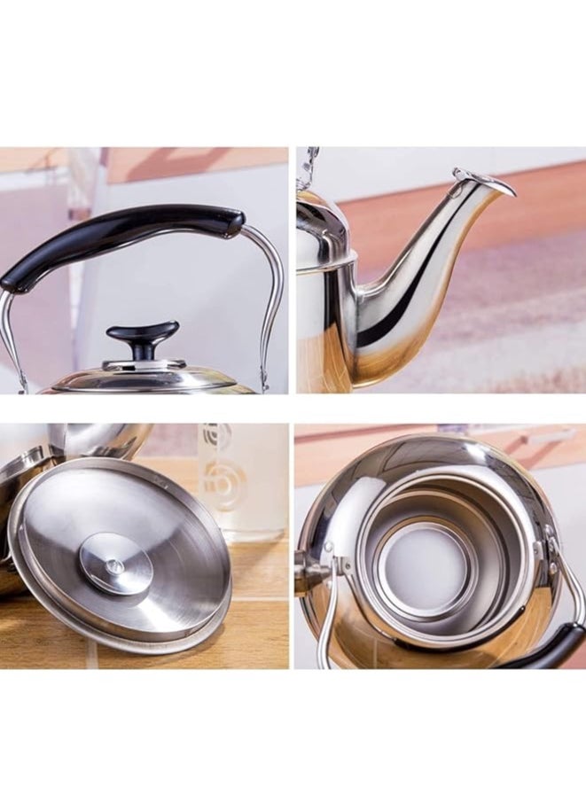 1 Piece Rustproof Premium Stainless Steel Whistling Teapot with Infuser Mirror Finish Coffee Kettle Easy Pour Spout Tea Kettle with Lid and Heat Resistive Ergonomic Handle Induction Compatible Stovetop Safe Teapot 4L