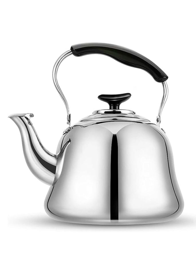 1 Piece Rustproof Premium Stainless Steel Whistling Teapot with Infuser Mirror Finish Coffee Kettle Easy Pour Spout Tea Kettle with Lid and Heat Resistive Ergonomic Handle Induction Compatible Stovetop Safe Teapot 2L