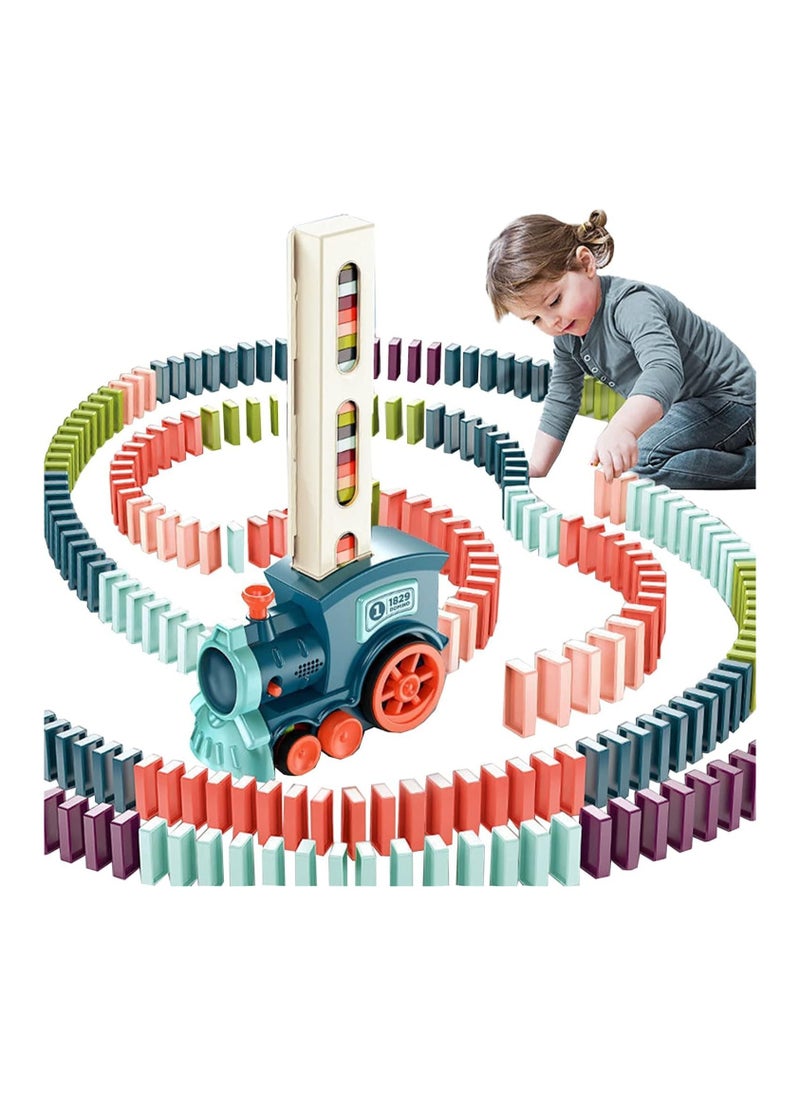 Kid's Domino Train Blocks Set- 60 Pieces, 3-8 Year Old, Electric Train Toy Set Car Railway Tracks Diecast Model Educational Game Boy Toys for Children