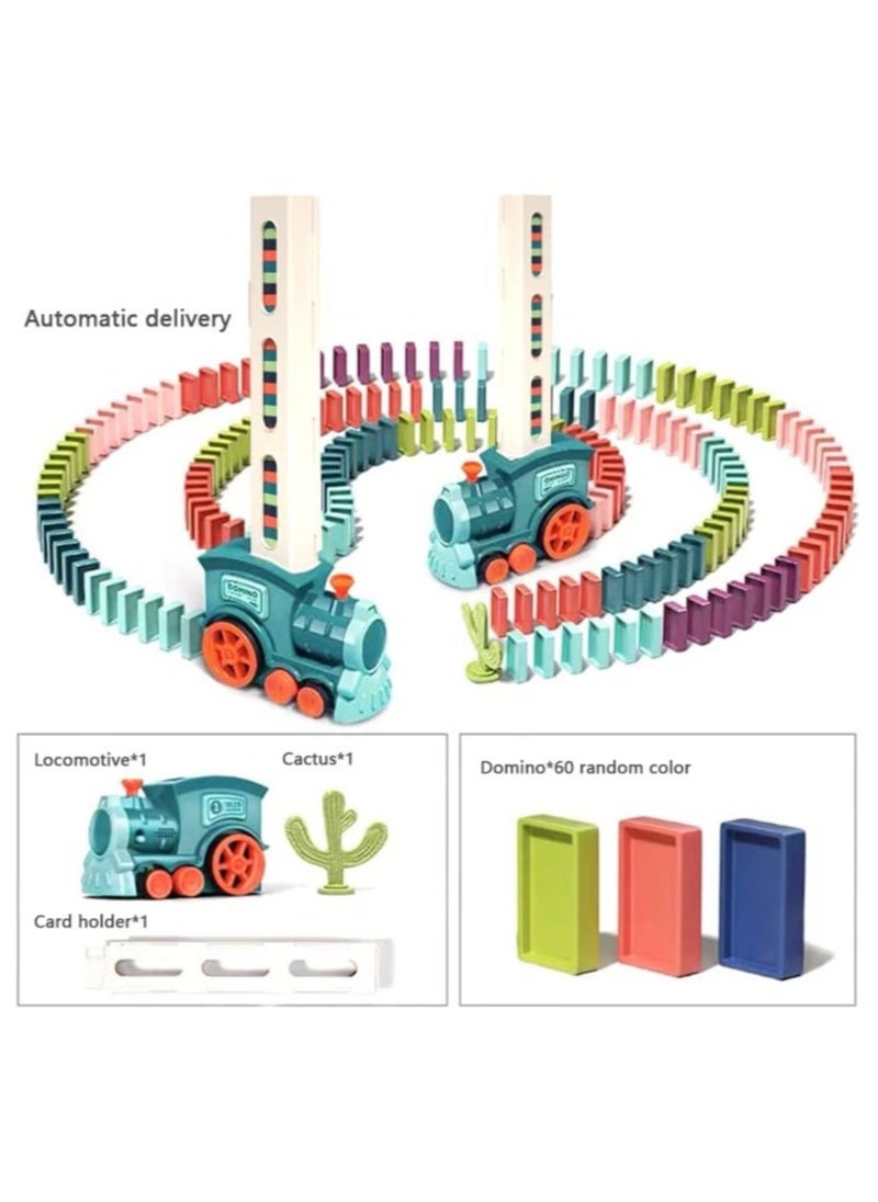 Kid's Domino Train Blocks Set- 60 Pieces, 3-8 Year Old, Electric Train Toy Set Car Railway Tracks Diecast Model Educational Game Boy Toys for Children