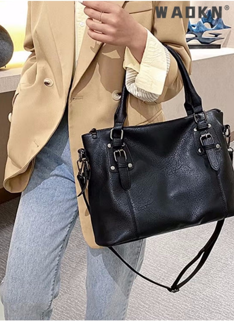 Large Capacity Handbags Bags,Large Crossbody Bags Ladies Shoulder Handbags Purse Set for Women Hobo Totes PU Leather Purses and Handbags Shoulder Bag Vegan Leather Tote, Black