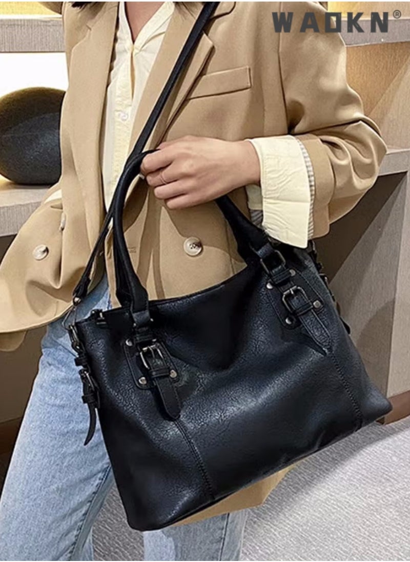 Large Capacity Handbags Bags,Large Crossbody Bags Ladies Shoulder Handbags Purse Set for Women Hobo Totes PU Leather Purses and Handbags Shoulder Bag Vegan Leather Tote, Black