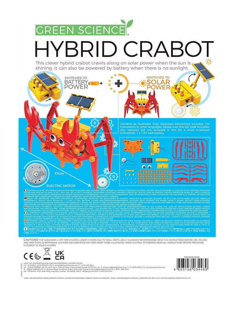 Green Science Hybrid Crabot-Solar Power Crawling Crab Kit-for Kids Ages 5+, Multi Coloured