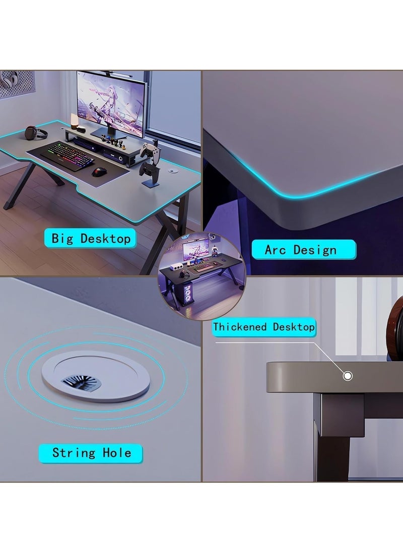 140CM Gaming Table,Gaming Desk, Computer Desk Home Office Desk Extra Large Modern Ergonomic Black PC Table Gamer Workstation (Black, 140x60x75cm)