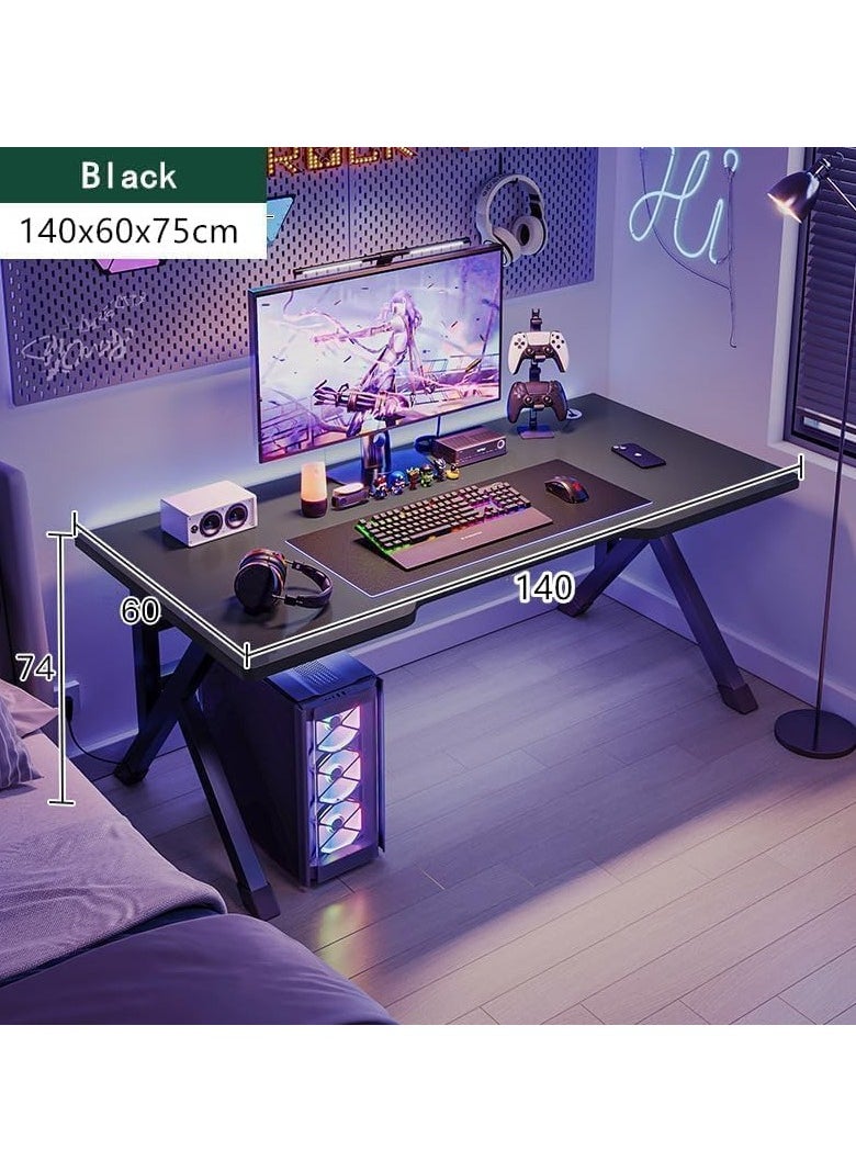 140CM Gaming Table,Gaming Desk, Computer Desk Home Office Desk Extra Large Modern Ergonomic Black PC Table Gamer Workstation (Black, 140x60x75cm)