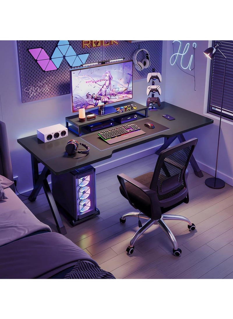140CM Gaming Table,Gaming Desk, Computer Desk Home Office Desk Extra Large Modern Ergonomic Black PC Table Gamer Workstation (Black, 140x60x75cm)