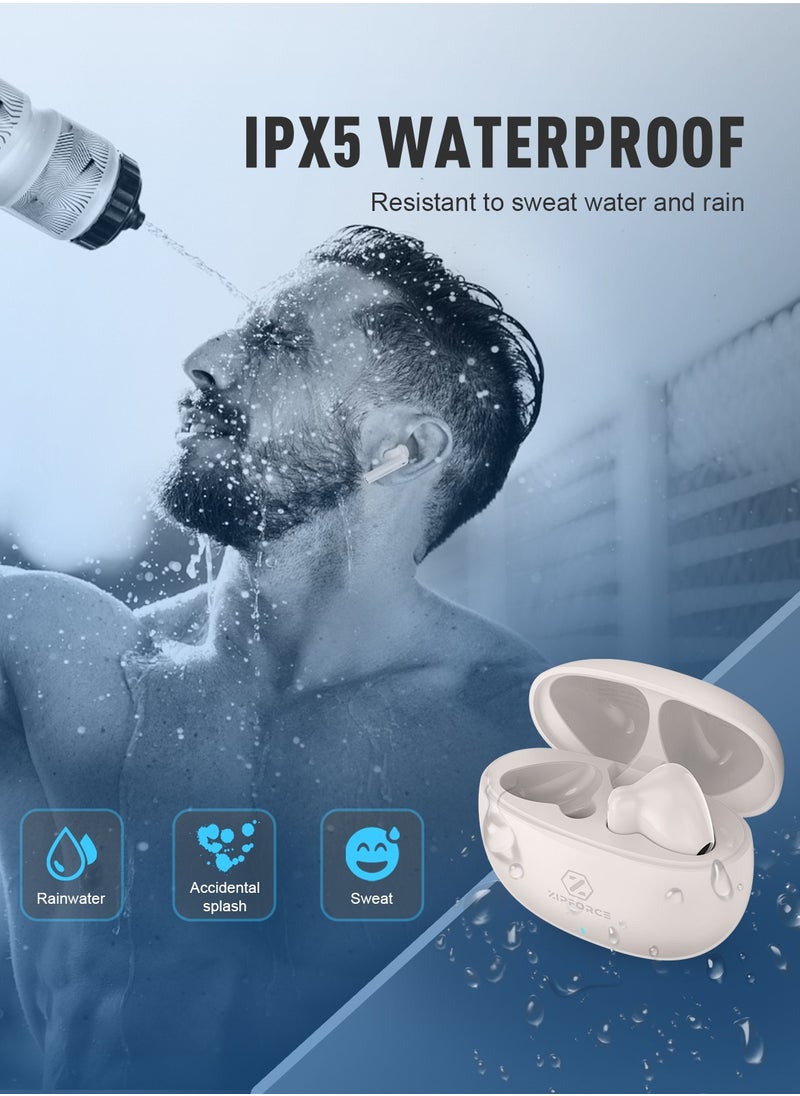 ZIPFORCE True Wireless Earbuds, In-Ear Bluetooth 5.3 Headphones 4-Mics ENC Clear Call, Bluetooth Earbuds Touch Control, IPX6 Waterproof TWS, Light-Weight Earphones