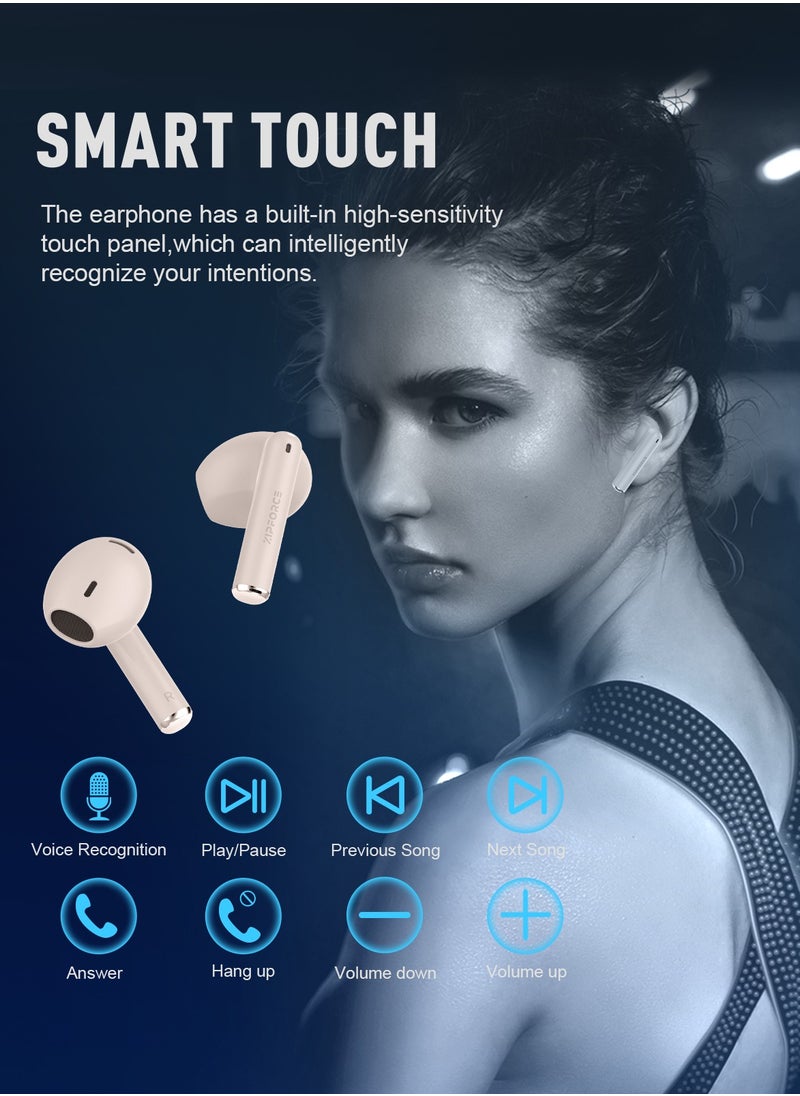 ZIPFORCE True Wireless Earbuds, In-Ear Bluetooth 5.3 Headphones 4-Mics ENC Clear Call, Bluetooth Earbuds Touch Control, IPX6 Waterproof TWS, Light-Weight Earphones