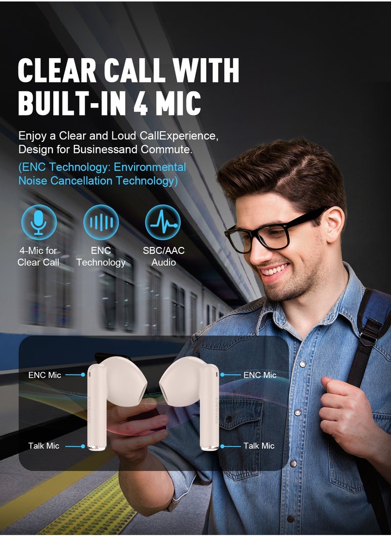 ZIPFORCE True Wireless Earbuds, In-Ear Bluetooth 5.3 Headphones 4-Mics ENC Clear Call, Bluetooth Earbuds Touch Control, IPX6 Waterproof TWS, Light-Weight Earphones