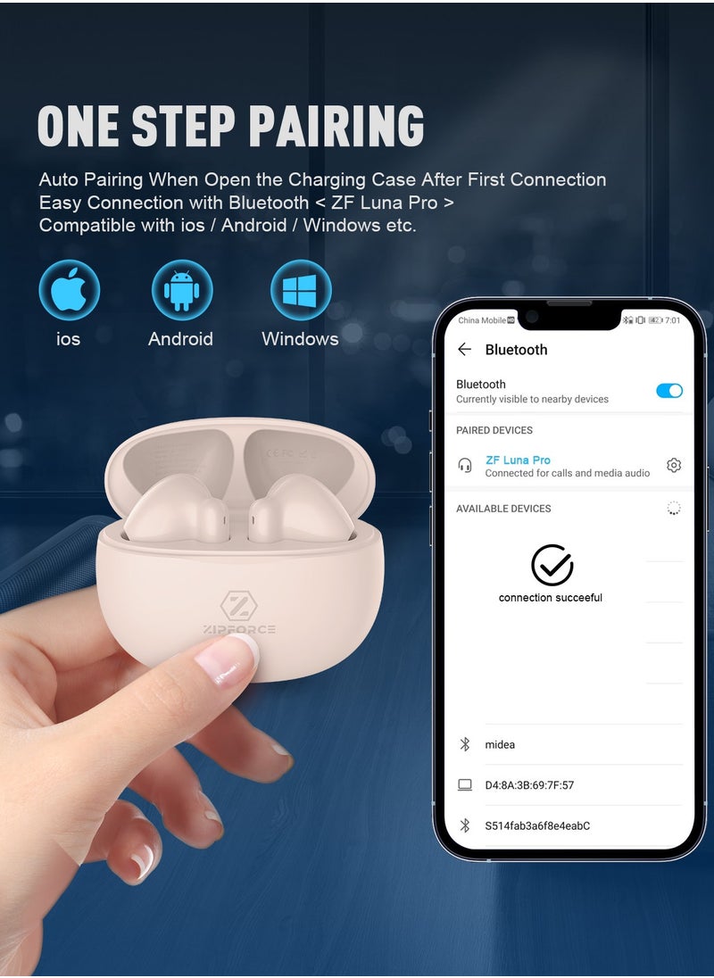 ZIPFORCE True Wireless Earbuds, In-Ear Bluetooth 5.3 Headphones 4-Mics ENC Clear Call, Bluetooth Earbuds Touch Control, IPX6 Waterproof TWS, Light-Weight Earphones