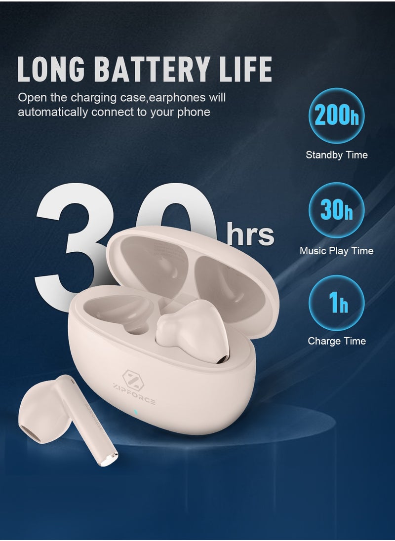 ZIPFORCE True Wireless Earbuds, In-Ear Bluetooth 5.3 Headphones 4-Mics ENC Clear Call, Bluetooth Earbuds Touch Control, IPX6 Waterproof TWS, Light-Weight Earphones
