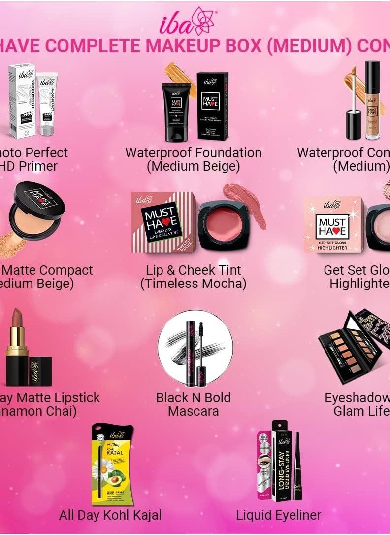 Iba Must Have Complete Makeup Box for Women (Medium) l with 11 Essential Products l Makeup Kit for Women l Waterproof l Bridal Makeup for Women l Full Face Makeup | 100% Vegan & Cruelty-Free