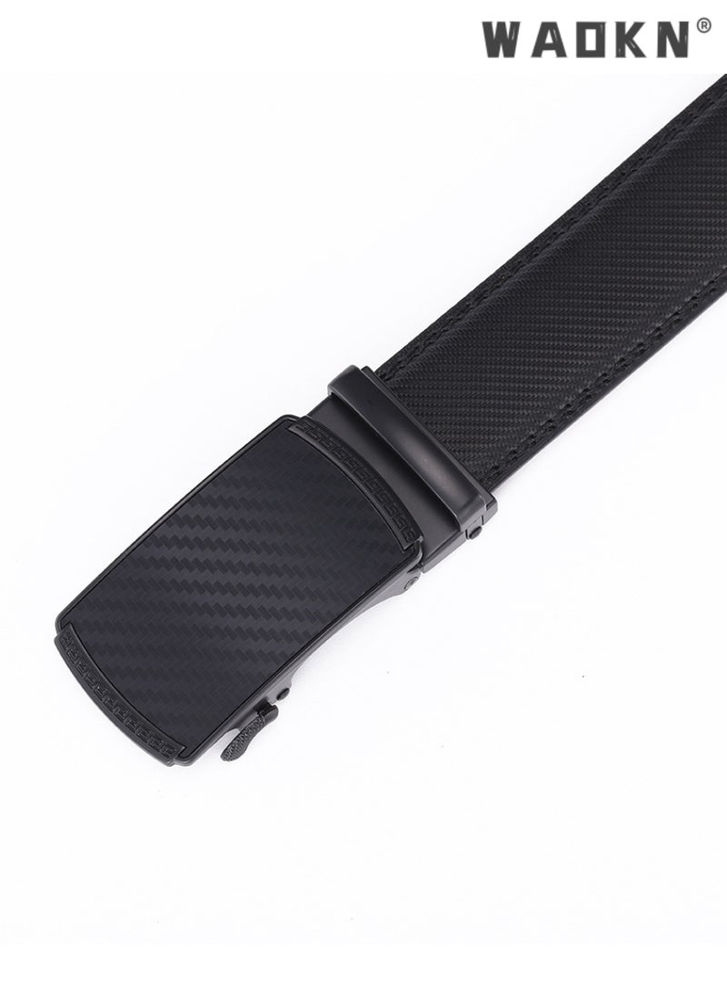 Men's Leather Ratchet Dress Belts with Automatic Buckle Leather Belt Fashion Belt Ratchet Belt Soft, Comfortable and Durable Quality Leather - Adjustable Trim to Fit- Black