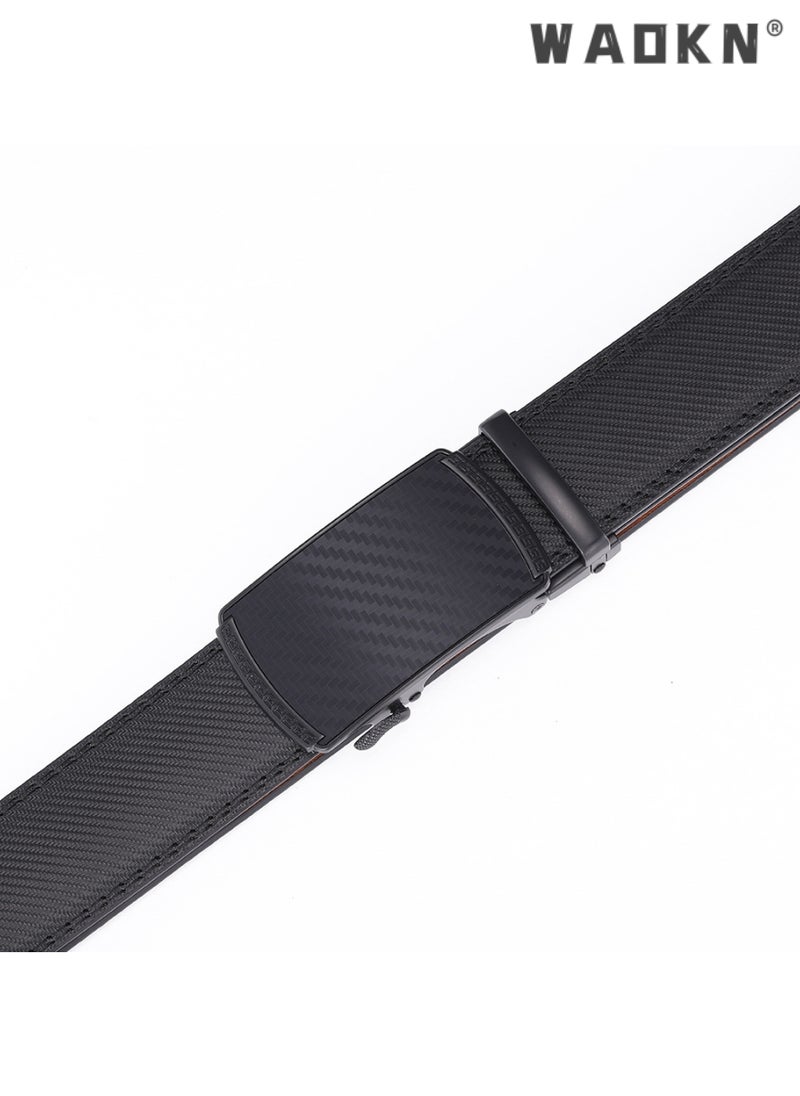 Men's Leather Ratchet Dress Belts with Automatic Buckle Leather Belt Fashion Belt Ratchet Belt Soft, Comfortable and Durable Quality Leather - Adjustable Trim to Fit- Black