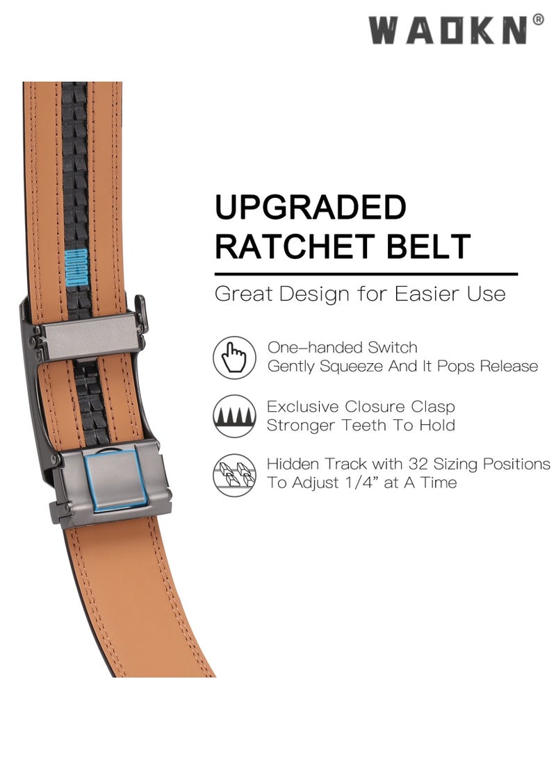 Men's Leather Ratchet Dress Belts with Automatic Buckle Leather Belt Fashion Belt Ratchet Belt Soft, Comfortable and Durable Quality Leather - Adjustable Trim to Fit- Black