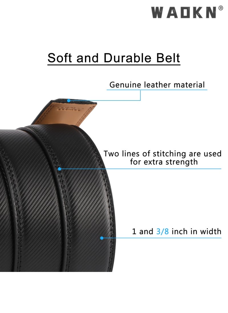 Men's Leather Ratchet Dress Belts with Automatic Buckle Leather Belt Fashion Belt Ratchet Belt Soft, Comfortable and Durable Quality Leather - Adjustable Trim to Fit- Black