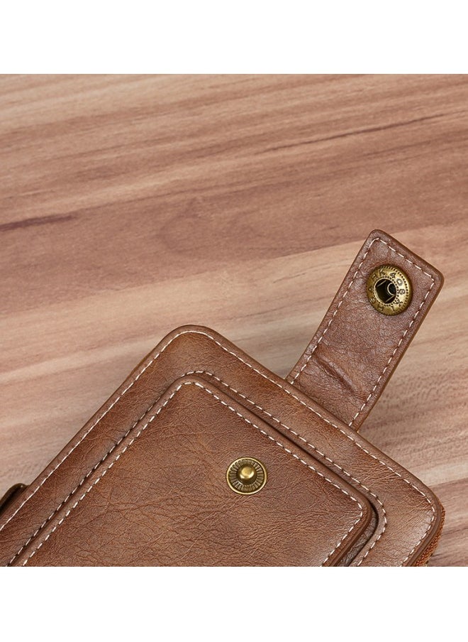 Men's European and American Style Fashion PU Leather Wallet, Retro Multi-functional Short Zipper Buckle Card Holder Coin Purse for College Students and Teenagers