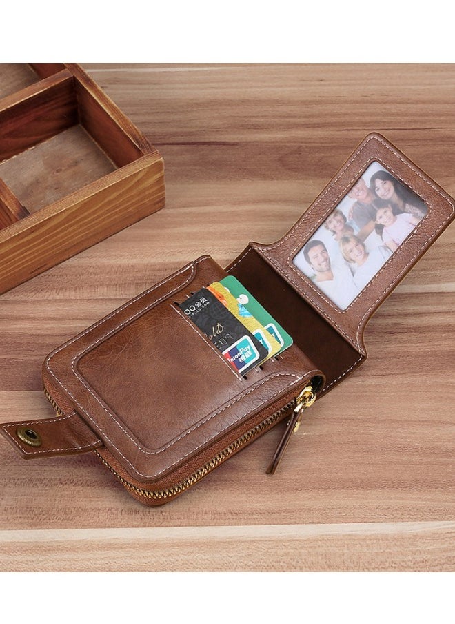 Men's European and American Style Fashion PU Leather Wallet, Retro Multi-functional Short Zipper Buckle Card Holder Coin Purse for College Students and Teenagers