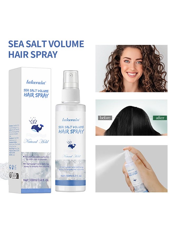 Sea Salt Volume Hair Spray，Sea Salt Spray for Hair Men and Women Beach Wave Spray Increase Hair Shine Subtle Hold and Natural Shine Hair Volumizing Spray Hair Styling for Texture and Thickness Saltwater Spray 100ml