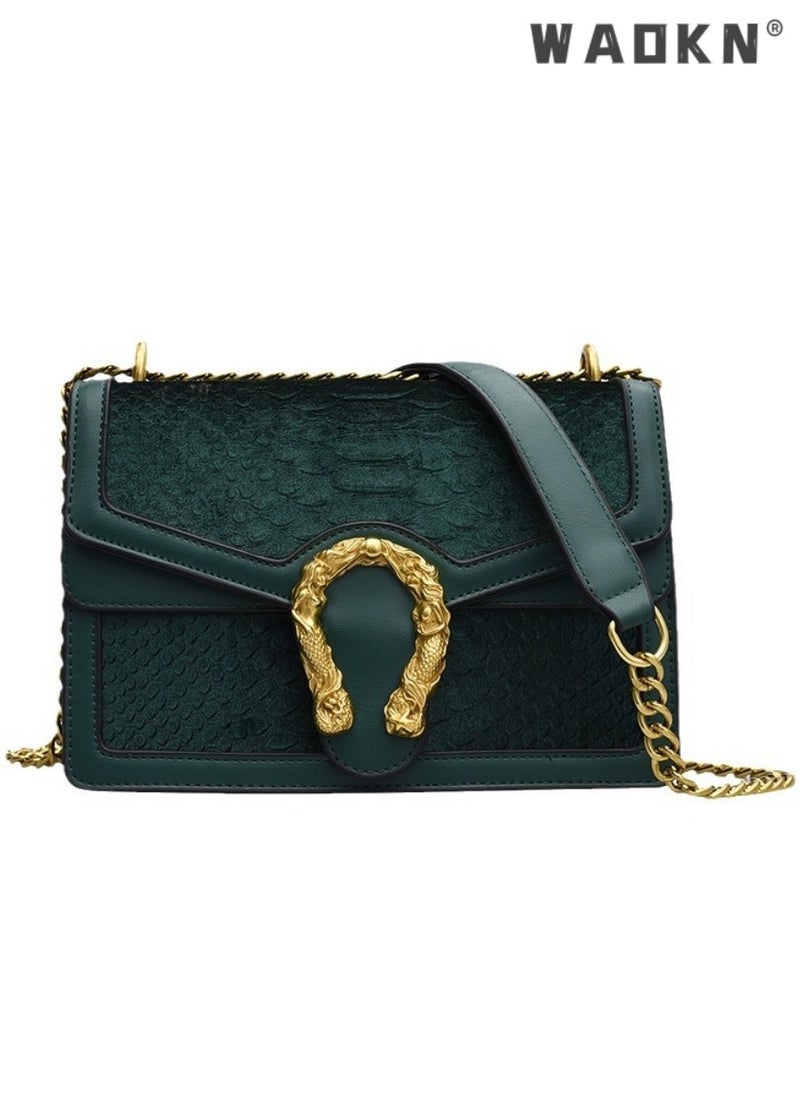 Women's Trendy Texture Shoulder Bag, Ladies Fashionable Crocodile Crossbody Bag Sling Bag Side Bag, PU Leather Chain Carry Bag Handbag Gift Bag（Green)