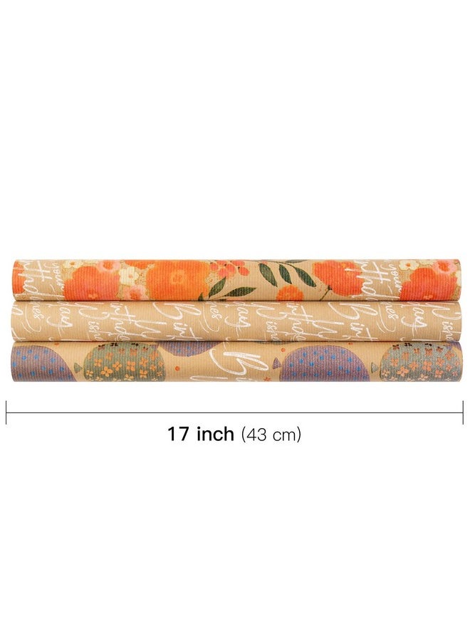 Wrapping Paper Rolls - Mini Roll - 17 Inches X 10 Feet Per Roll, Total Of 3 Rolls, Balloon, Flower And Birthday Greeting