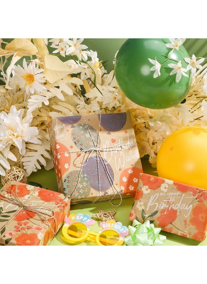 Wrapping Paper Rolls - Mini Roll - 17 Inches X 10 Feet Per Roll, Total Of 3 Rolls, Balloon, Flower And Birthday Greeting