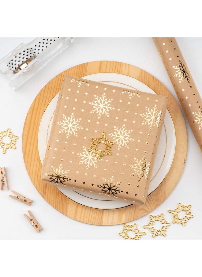 Wrapping Paper Sheets Kraft Paper - Christmas Tree And Reindeer Design Gold Foil - 17.5 X 30 Inches Each Sheet, Total Of 6 Sheets Packed In 1 Roll