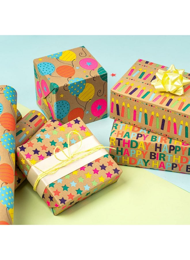 Kraft Birthday Wrapping Paper Rolls - Mini Roll - 17 Inches X 10 Feet Per Roll, Total Of 4 Rolls, Colorful Birthday