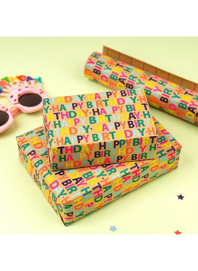 Kraft Birthday Wrapping Paper Rolls - Mini Roll - 17 Inches X 10 Feet Per Roll, Total Of 4 Rolls, Colorful Birthday