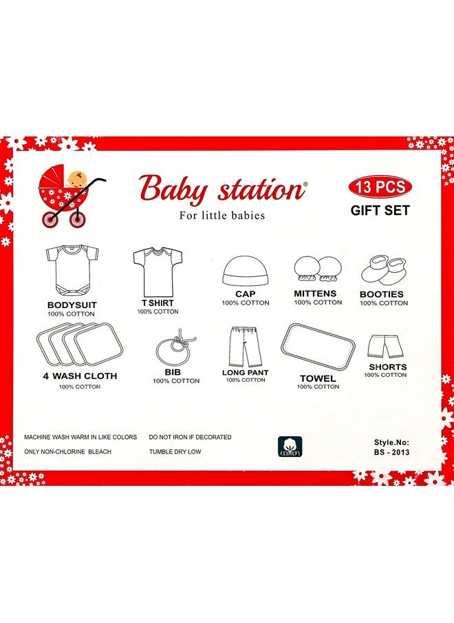 New Born Baby Gift Set Cotton Material For Baby Boy And Girls Ideal Baby Shower Gift 13 Pcs (Red)